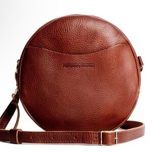 Portland leather circle crossbody bag in nutmeg brown leather BEAUTIFUL